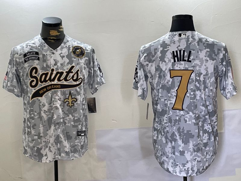 Men New Orleans Saints 7 Hill Nike Arctic Camo 2024 Salute to Service Limited NFL Jersey style 1